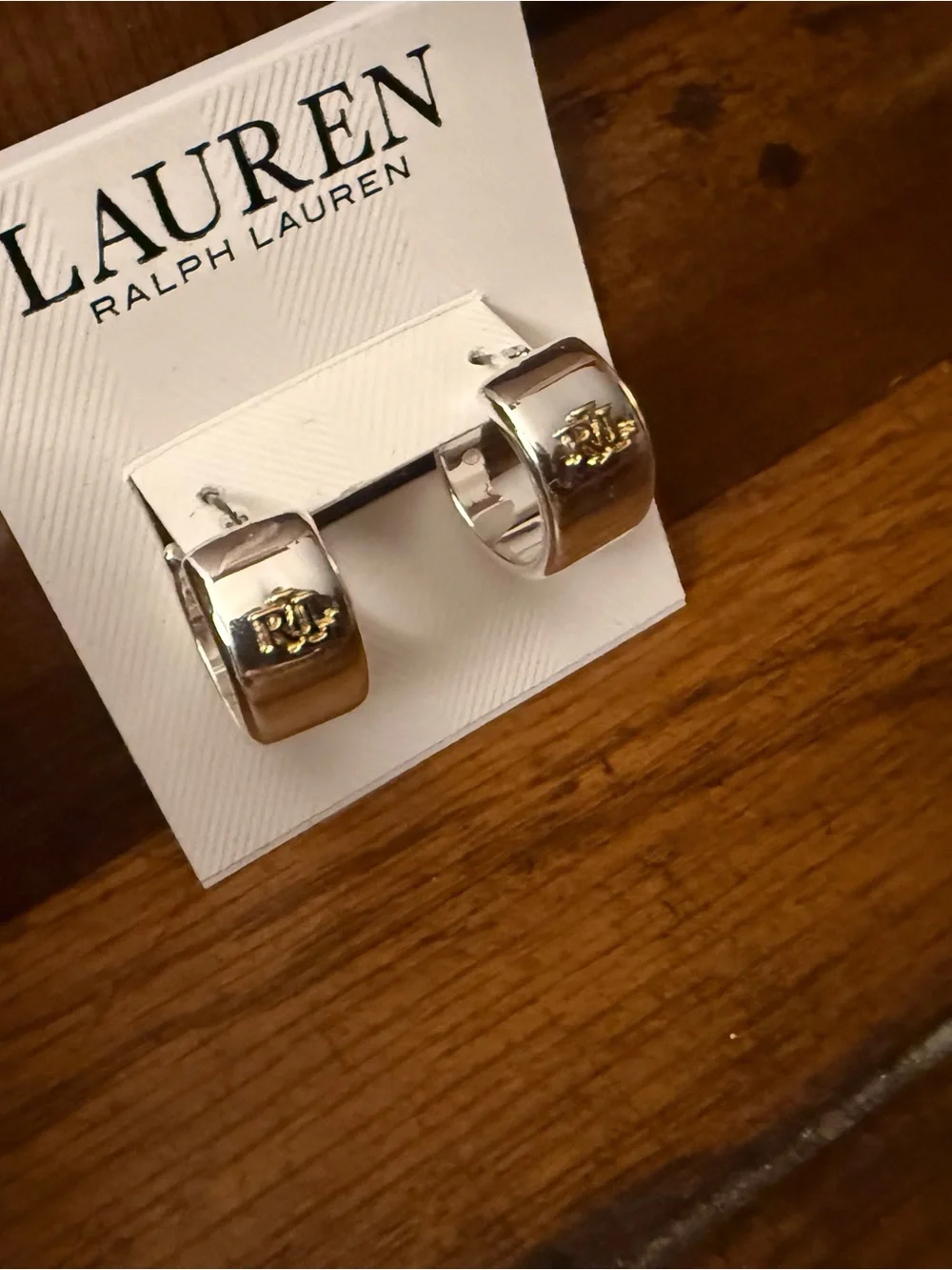 Lauren Ralph Lauren Two-Tone Square Logo Drop Earrings - Silver & Gold